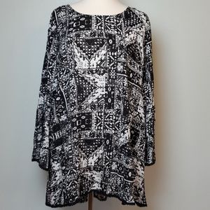 Westbound Black and White Long Sleeve Lace Crochet Shirt Blouse Top X-Large 12